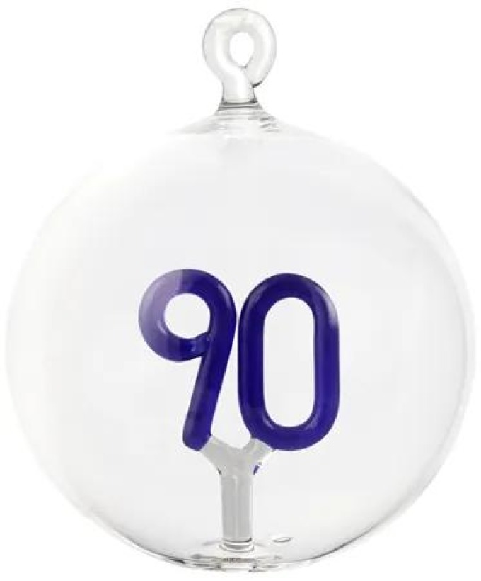 Skleněná baňka s číslem 90 tmavě modrá