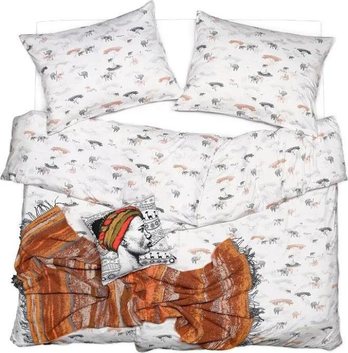 SCANquilt povlečení ART JERSEY africa smetanovočerná 140 x 200/70 x 90 cm