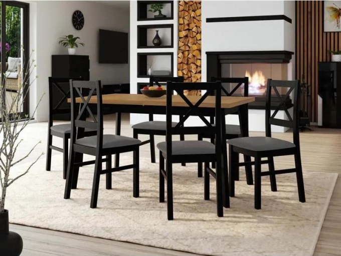 Stůl se 6 židlemi - AL43, Barva dřeva: dub grandson - L, Potah: 26x - Kronos 22, Barvy nožiček: černá