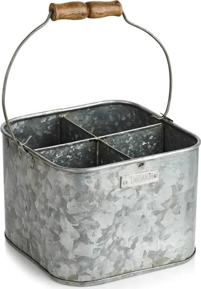 Humdakin Plechový úložný box s přihrádkami Square, šedá barva, stříbrná barva, kov