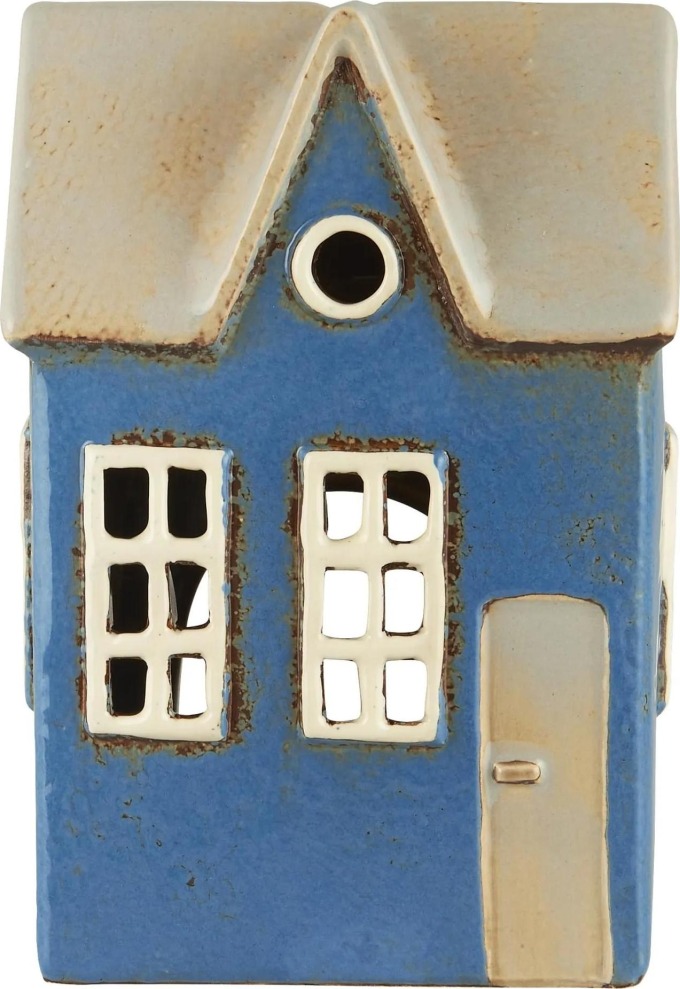 IB LAURSEN Keramický svícen Nyhavn Round Dormer Window, modrá barva, krémová barva, keramika