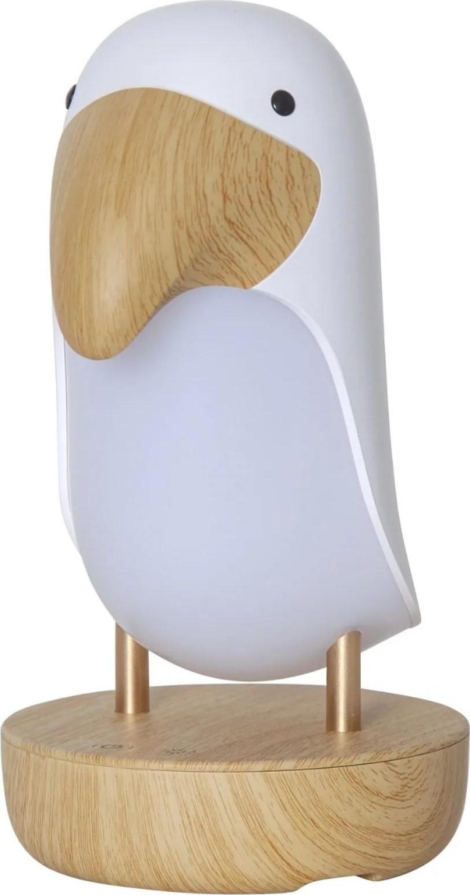 STAR TRADING Dětská LED lampička Toucan, bílá barva, přírodní barva, dřevo, plast