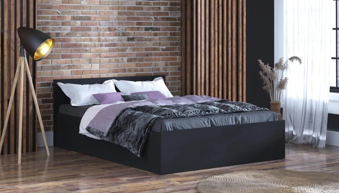 Moderní postel s matrací, roštem a úložným prostorem o šířce 120 cm ve černé barvě