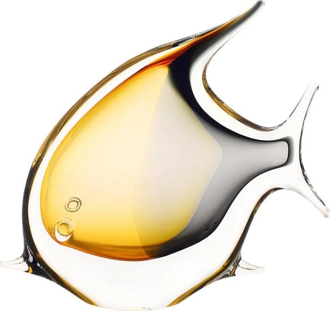 Ručně tvarovaná skleněná ryba ve zlatém topazu a kouřově černé barvě, 15 cm | České hutní sklo od Artcristal Bohemia