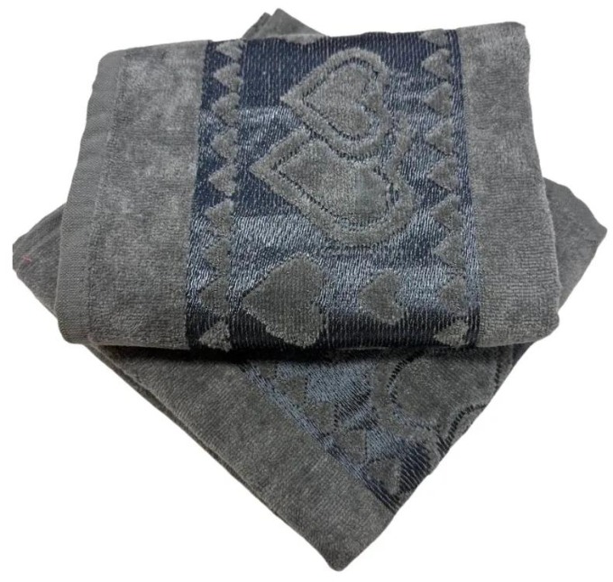 Žakárový froté ručník šedá srdíčko 50x90cm TiaHome