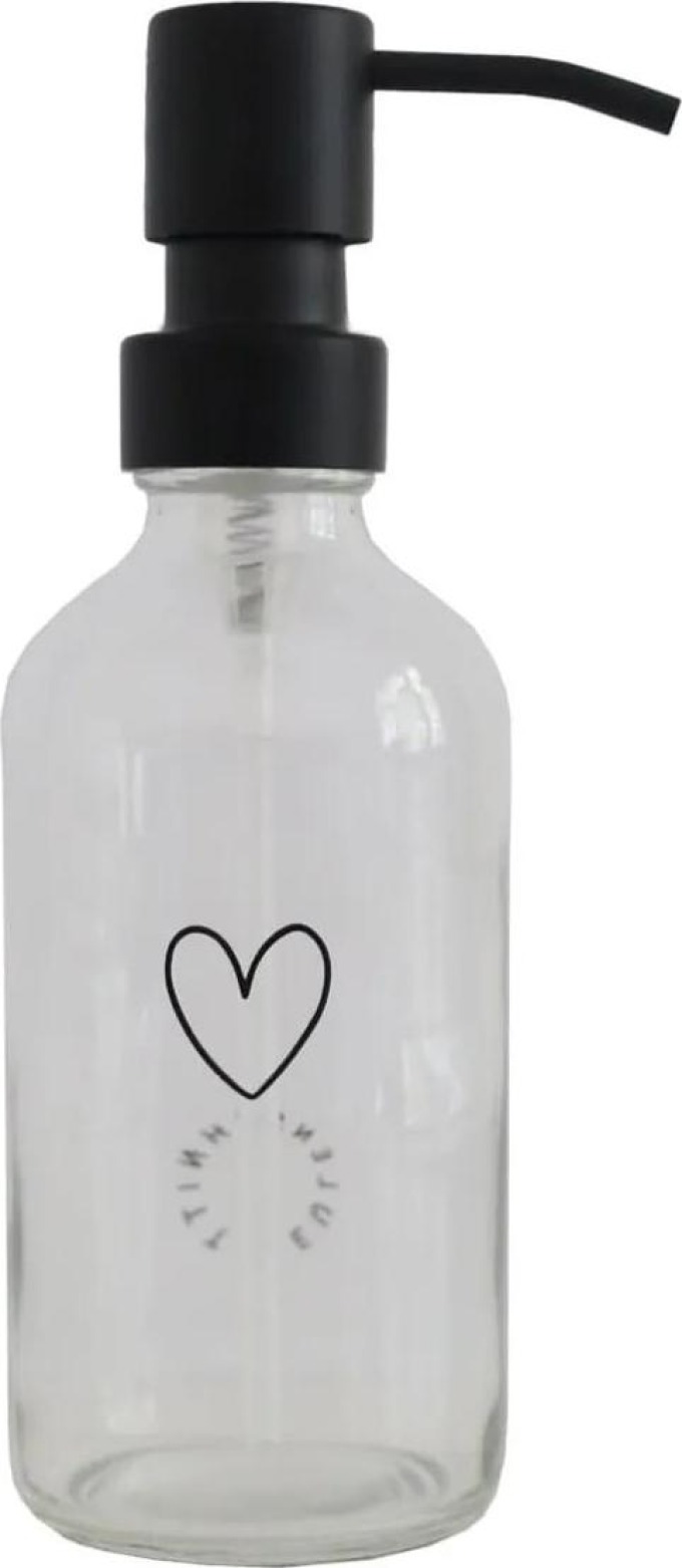 Eulenschnitt Skleněný dávkovač mýdla Heart Transparent 250 ml, černá barva, čirá barva, sklo, kov