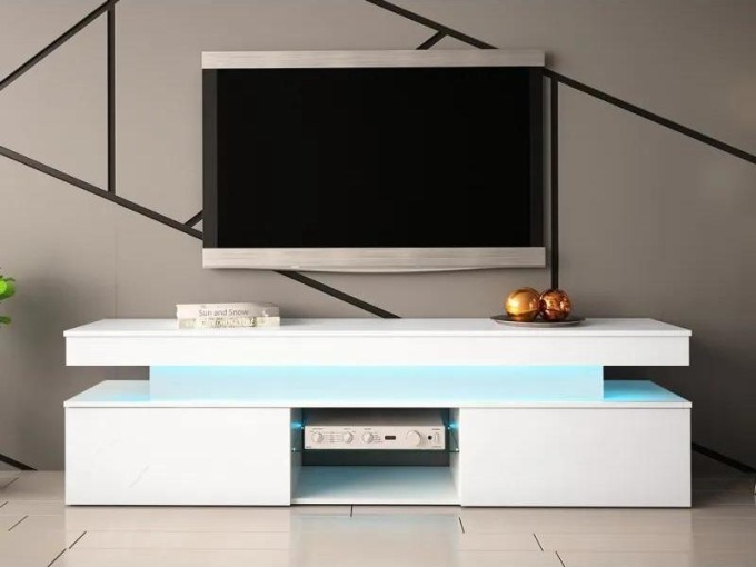 TV stolek/skříňka s LED osvětlením Lestirola 2D 190, Barva:: bílý lesk Mirjan24 5903211283888