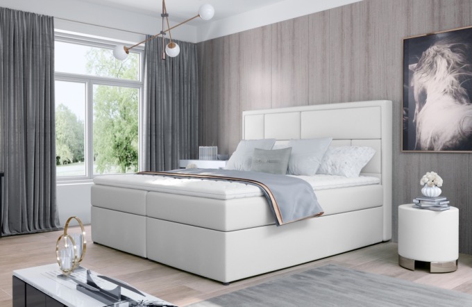 Boxspring BARBARIO 27 160x200, bílá ekokůže