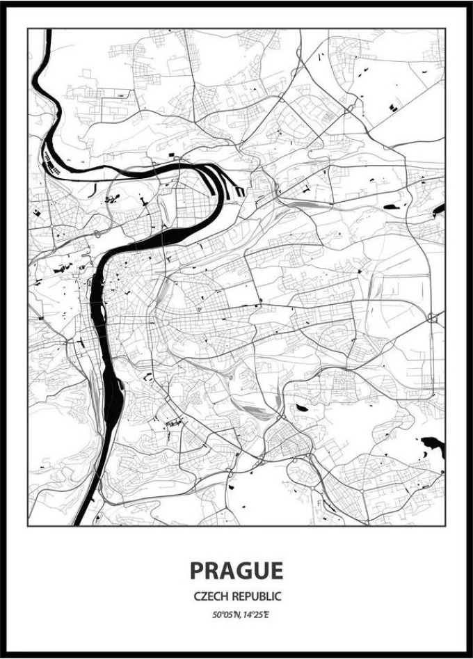 Plakát Mapa města (více variant měst) Rozměr plakátu: 30 x 40 cm, Město: Prague