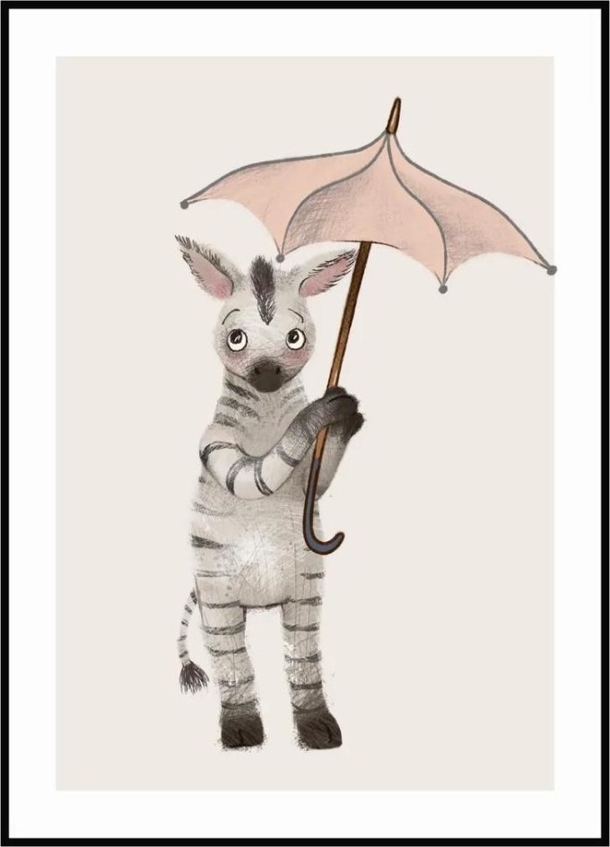 Plakát Zebra s deštníkem A4 (21 x 29,7 cm)
