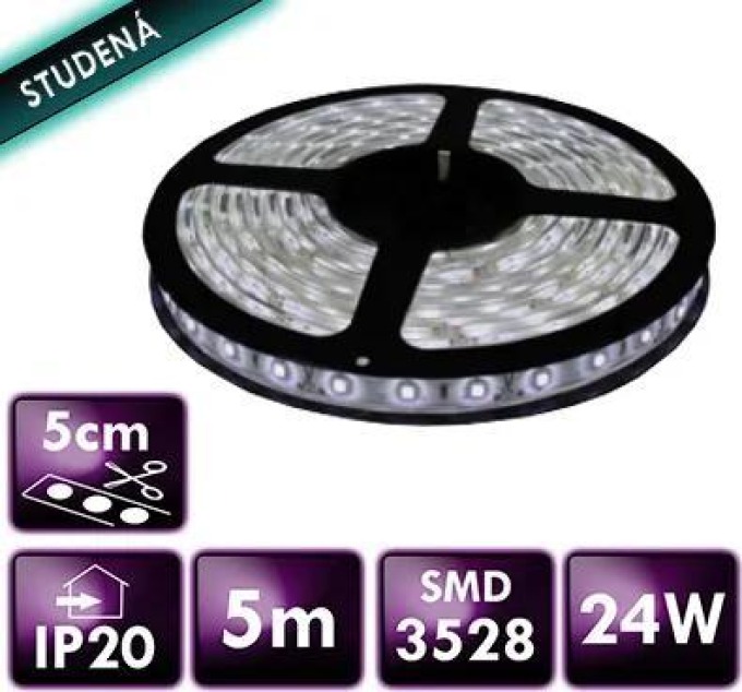 BERGE LED pásek - SMD 2835 - 5m 24W IP20 60LED/m 4,8W/m studená bílá