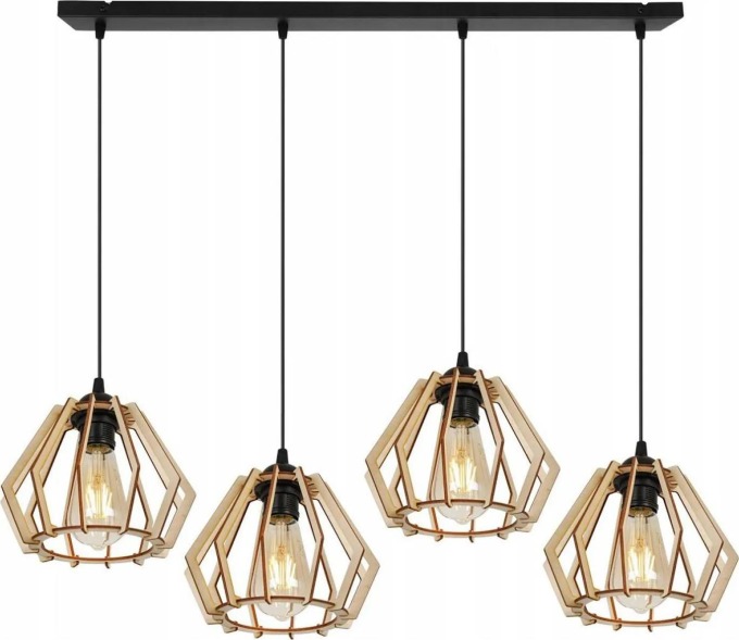 Light for home - Moderní svítidlo s dřevěnými stínidly v skandinávském stylu TIMBER 91444, 4x60W, E27, Černá