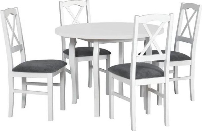 Kulatý stůl se 4 židlemi - AL55, Barva dřeva: bílá, Potah: 26x - Kronos 22