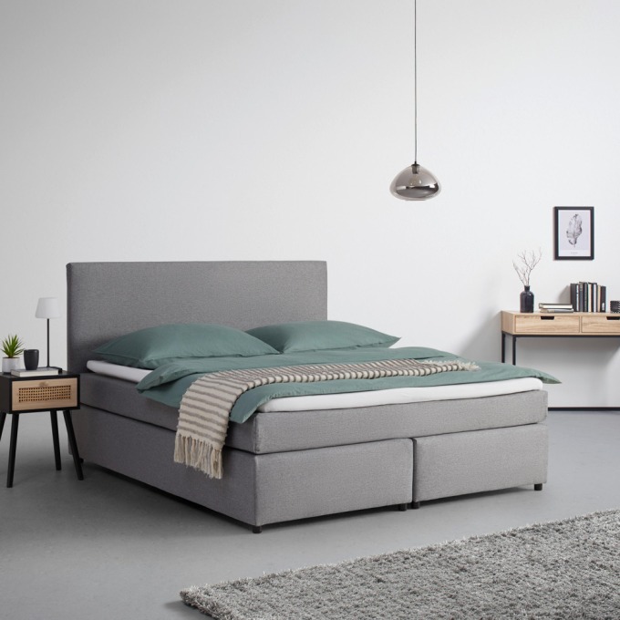 Postel boxspring s toperem, 180x200 Cm, Šedá