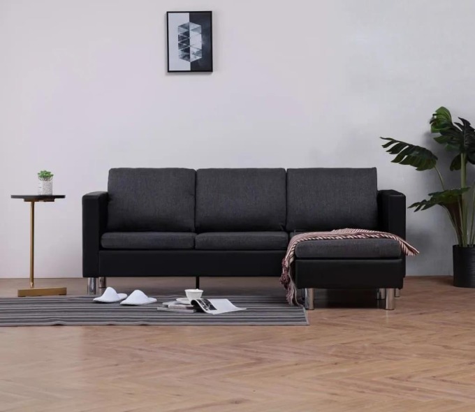 vidaXL 282205 Marketos 3-Seater Sofa with Cushions Black Faux Leather