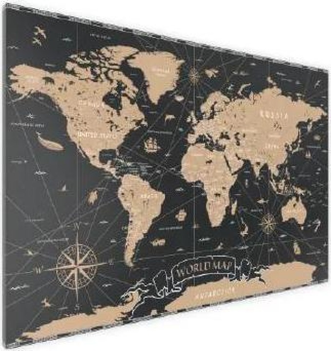 ALLboards magnetický obraz na stěnu bez rámu 60 x 40 cm - fotoobraz černá mapa světa