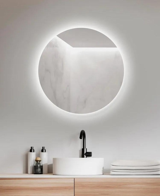 AMIRRO AMBIENTE kulaté zrcadlo do koupelny na zeď do pokoje do ložnice do předsíně na chodbu Amirro Ø 60 cm s LED osvětlením, IP44 411-019