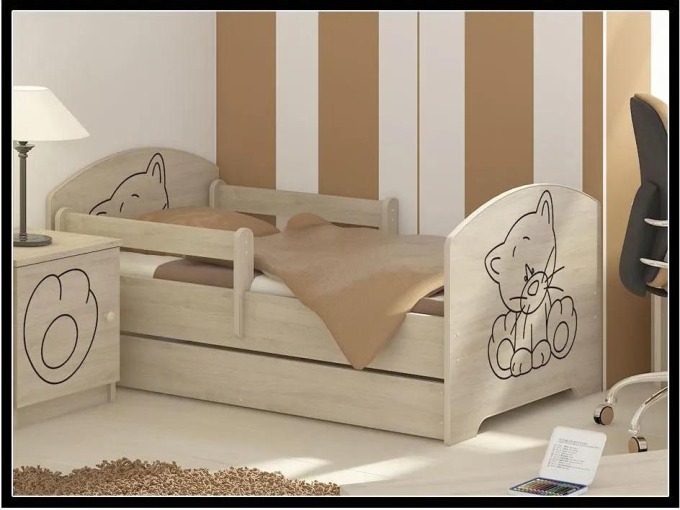 Dětská postel s výřezem KOČIČKA - přírodní 140x70 cm + matrace ZDARMA