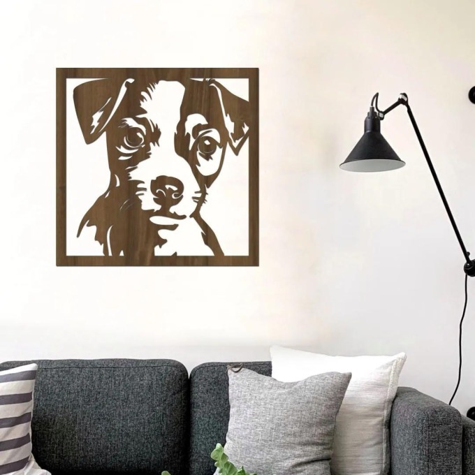 dřevo života Dřevěná dekorace psa Jack Russell teriér Rozměry (cm): 60x60, Barevný vzor: Ořech