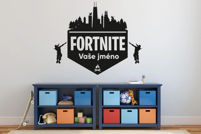 Lepy.cz Samolepka Fortnite + vlastní jméno Velikost (šířka x výška): 90x73cm, Barevná varianta: Světle červená