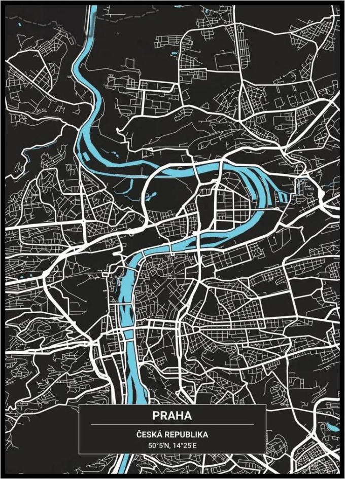 Plakát Mapa vašeho města Rozměr plakátu: 30 x 40 cm, Barevná varianta: Černá