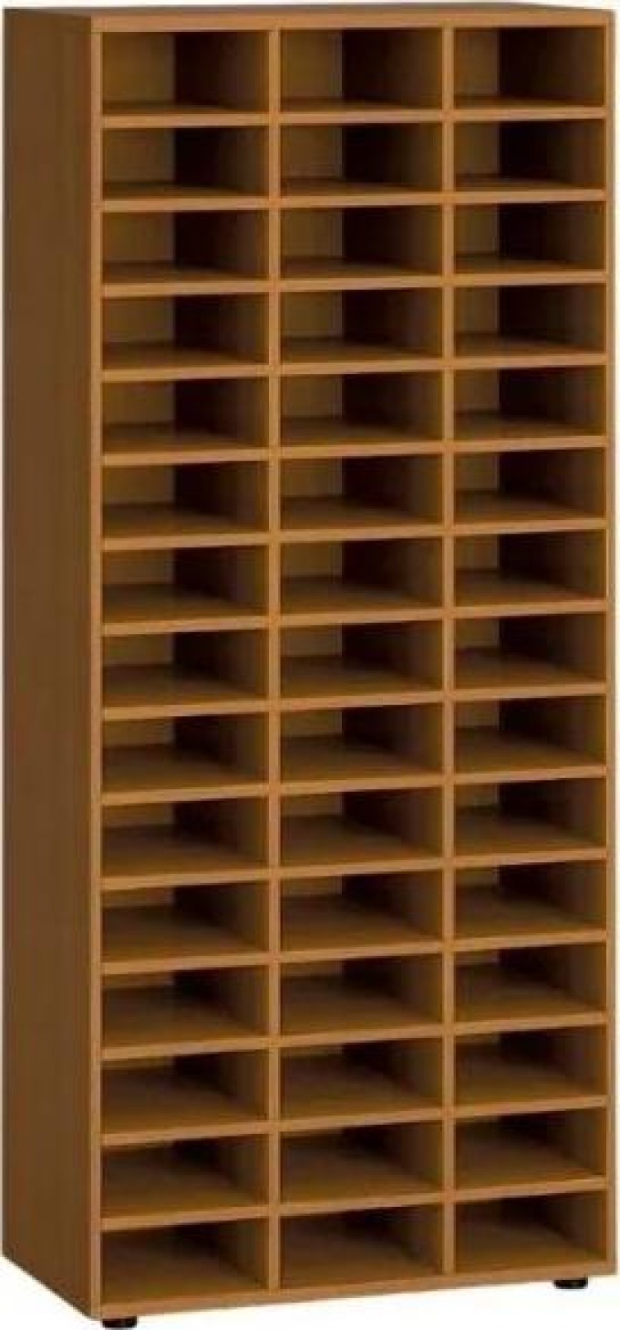 Třídící regál PRIMO WOOD, 800 x 420 x 1781 mm, 45 přihrádek, třešeň