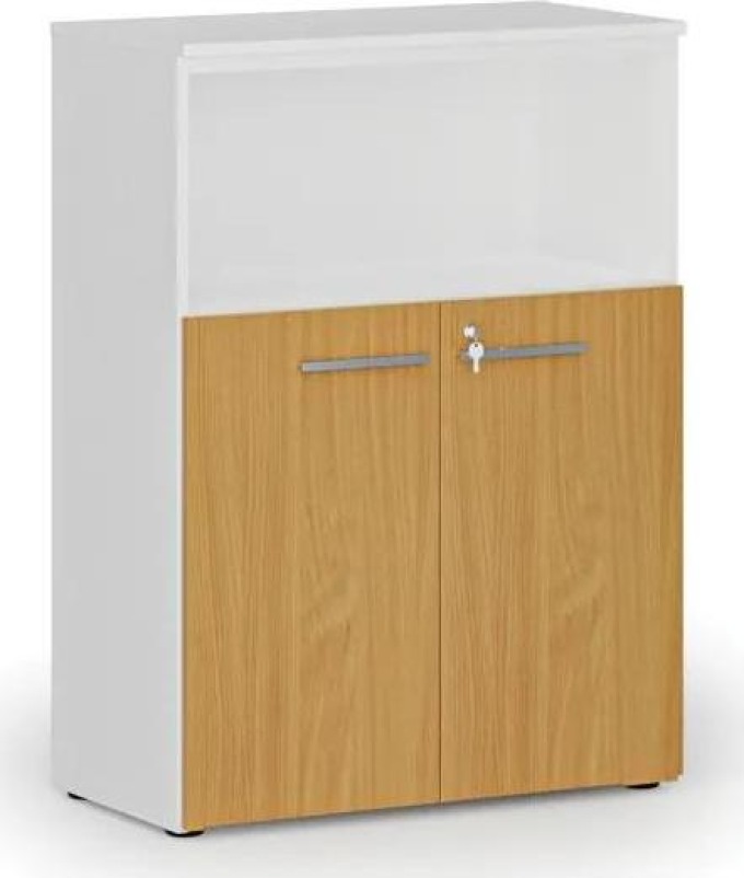 Kombinovaná kancelářská skříň PRIMO WHITE, 1087 x 800 x 420 mm, bílá/buk