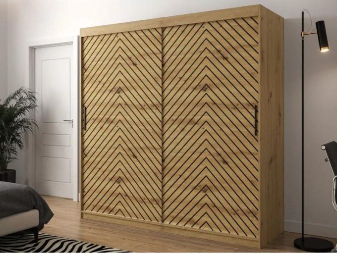 Šatní skříň Ratintu 1 200 cm, Úložný prostor: ano, Barva: dub artisan / dub artisan + černá