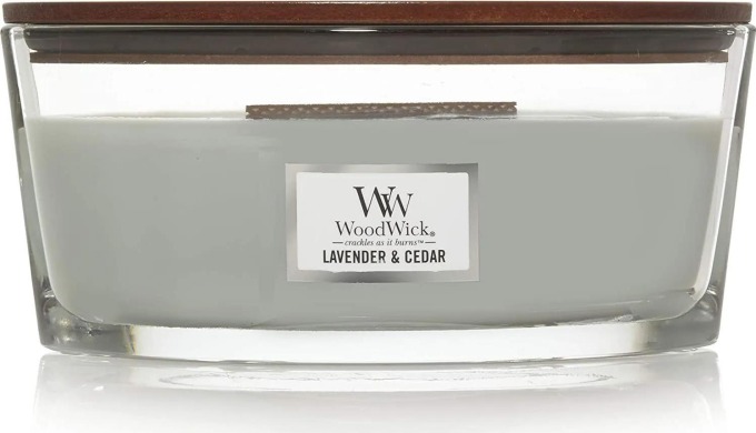 WoodWick vonná svíčka s dřevěným knotem Elipsa Lavender and Cedar 453,6 g