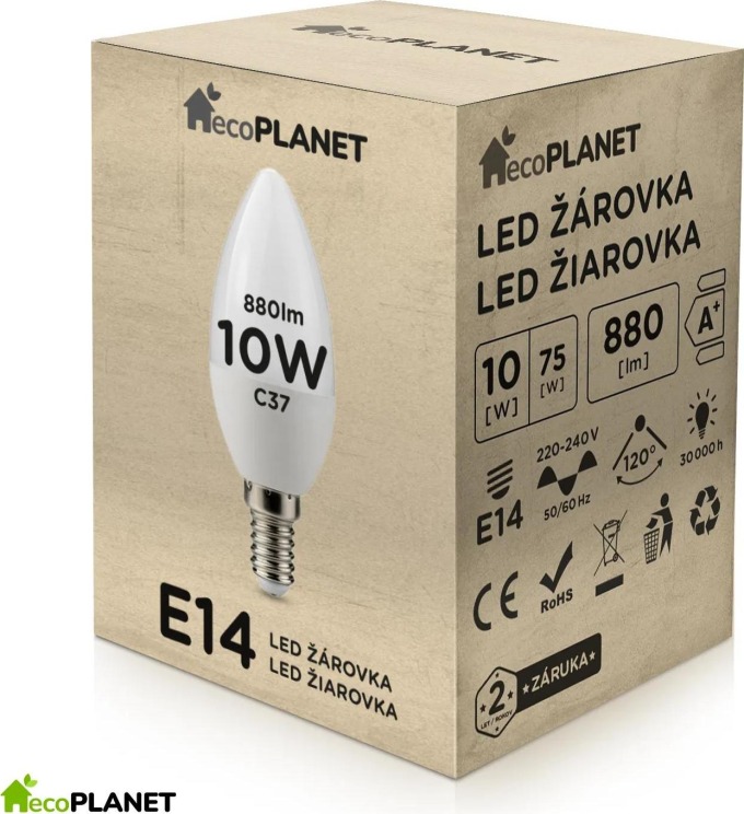 BERGE LED žárovka - ecoPLANET - E14 - 10W - svíčka - 880Lm - studená bílá