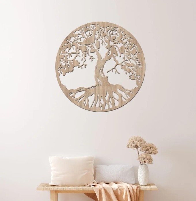 dřevo života Dřevěný strom na zeď STROM ŽIVOTA Barevný vzor: Světlý dub, Rozměry Ø: 60
