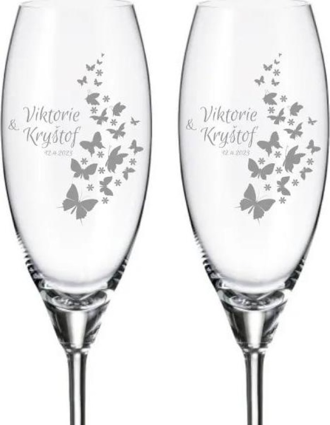 Dekorant svatby Svatební skleničky na šampaňské Motýlci 290 ml 2KS