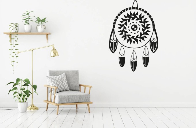 Lepy.cz Samolepka na zeď Lapač snů Velikost (šířka x výška): 80x117cm, Barevná varianta: Světle žlutá