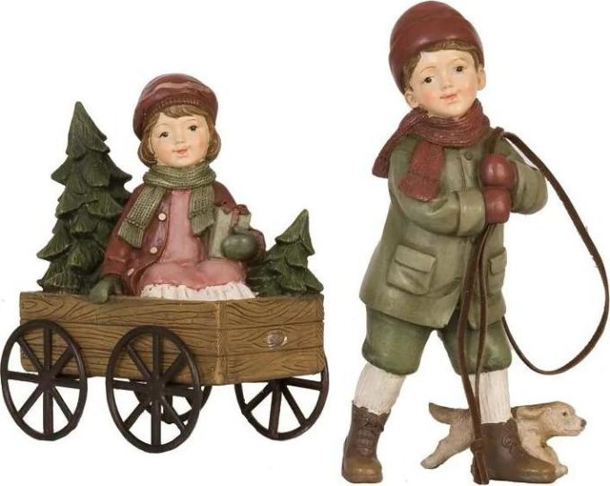 Soška Děti s vozíkem vánoční vintage Clayre & Eef