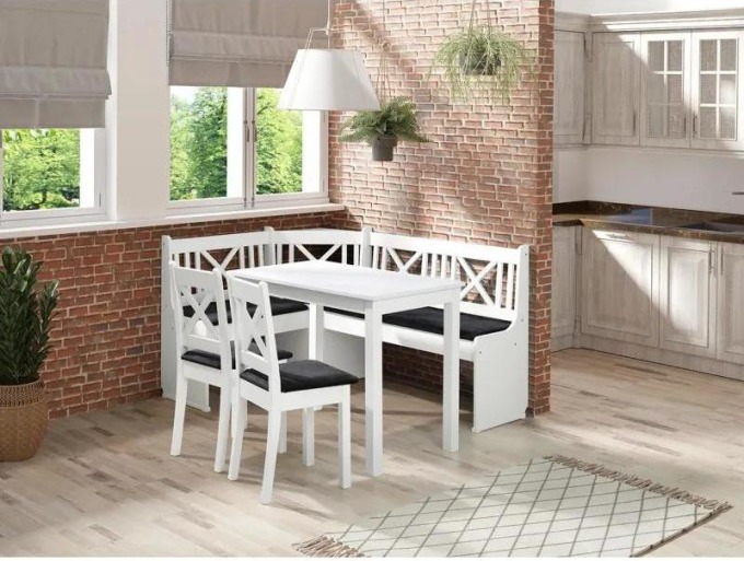 Kuchyňský kout + stůl se židlemi Santiago 1, Barva dřeva: bílá, Potah: Amor Velvet 4322