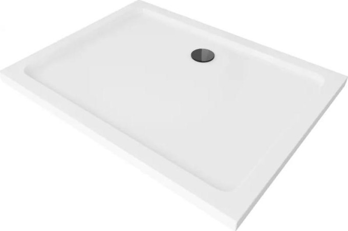 Mexen Flat obdélníková vanička do sprchového koutu slim 110 x 80 cm, Bílá, sifon Černá - 40108011B