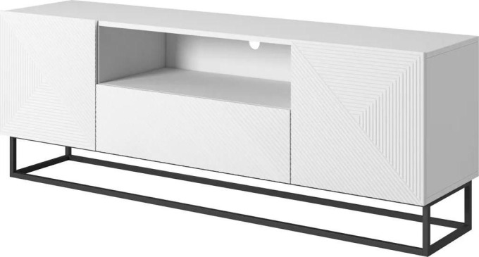 TV stolek Asha 167 cm na kovovém podstavci - bílý mat
