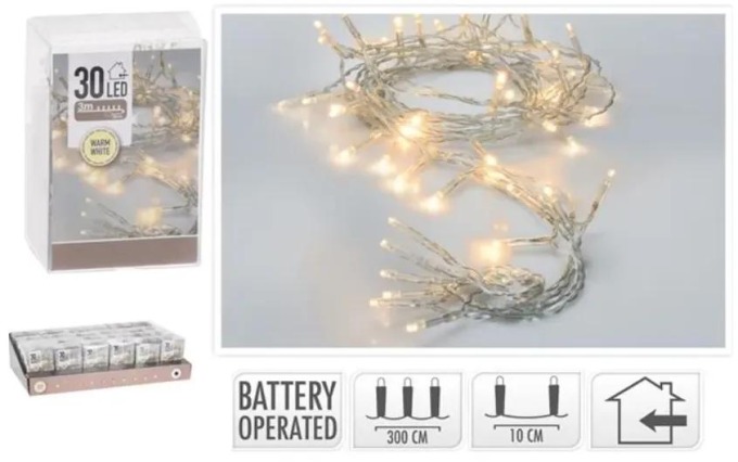 Vánoční LED osvětlení na baterie - 30 LED - teplá bílá
