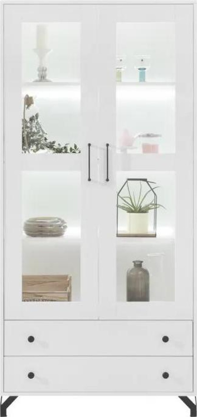Stojící vitrína Degory 90 DG02, Osvětlení: osvětlení LED - bílé, Barva: bílý / bílý lesk