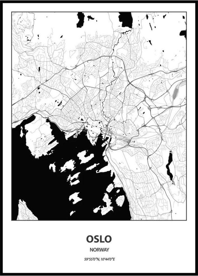 Plakát Mapa města (více variant měst) Rozměr plakátu: 30 x 40 cm, Město: Oslo