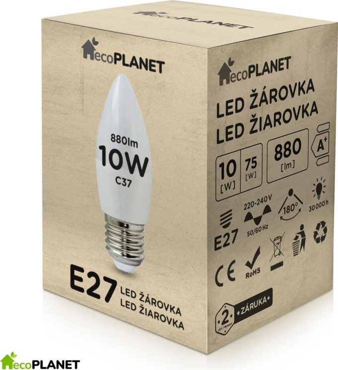 BERGE LED žárovka - ecoPLANET - E27 - 10W - svíčka - 880Lm - teplá bílá