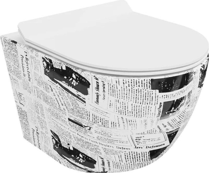 Mexen Lena WC mísa Rimless s pomalu padající deskou slim, duroplast, Bílá wzór - 30224099