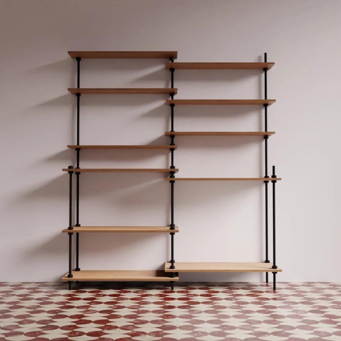 Kombinace policového a nástěnného regálového systému ze dřeva a kovu, 185x150x17,5/35 cm, ideální volba do pekárny, kanceláře a domácnosti
