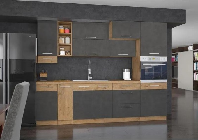 Kuchyňe Woodline III, Barva: Dub lancelot / matera, Osvětlení: bez osvětlení, Dřez: ne, Pracovní deska do kuchyně: bez pracovní desky