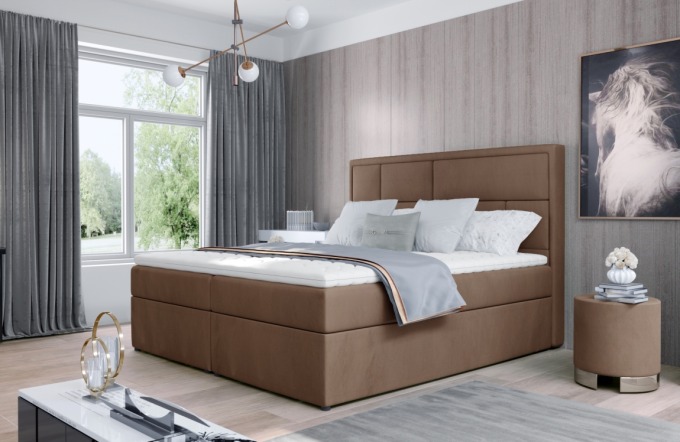 Boxspring BARBARIO 10 140x200, světle hnědá látka