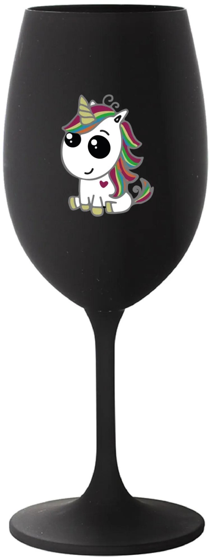 DUHOVÝ JEDNOROŽEC - černá sklenice na víno 350 ml