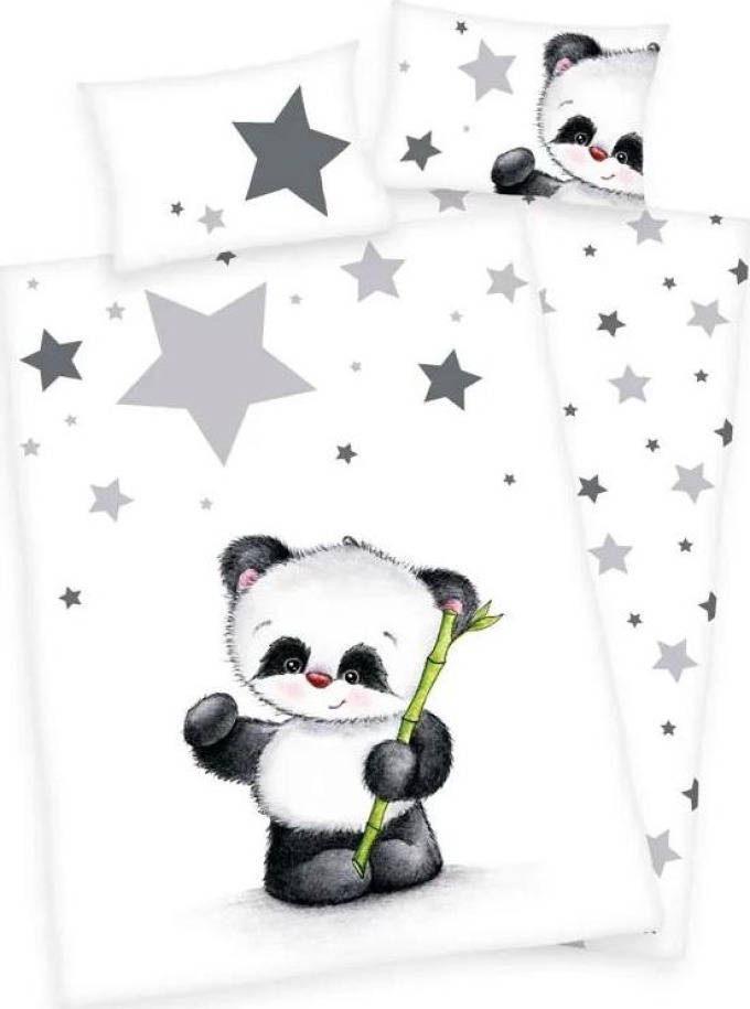 HERDING FLANELOVÉ Povlečení do postýky Panda Bavlna Flanel 100/135, 40/60 cm