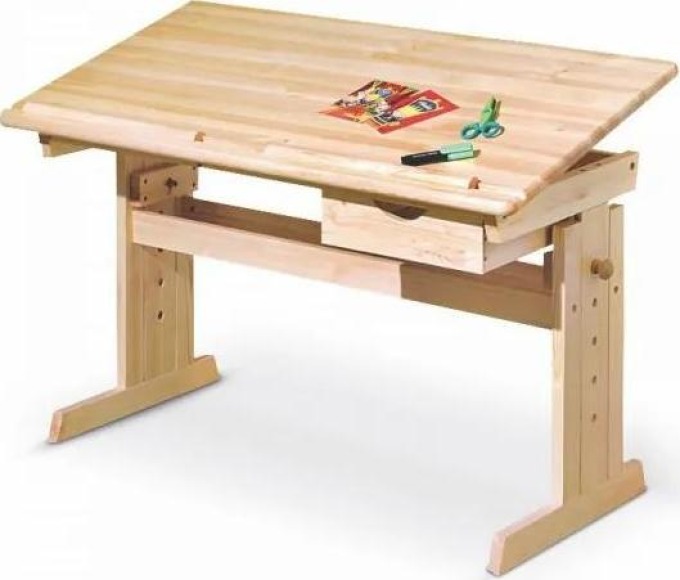 Dětský stůl Julia v barvě borovice s nastavitelnou výškou a pracovní deskou umožňující náklon pro zdravé sezení