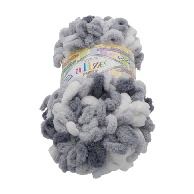 Příze PUFFY color bílá, šedá, 100 g / 9 m