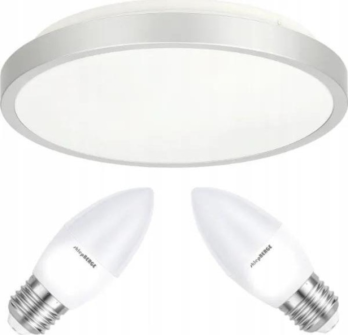 BERGE Stropní LED svítidlo SEMO-R SILVER - 2xE27 IP20 + 2x E27 10W svíčka - studená bílá